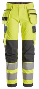 ProtecWork, flammehæmmende High-Vis arbejdsbukser i stretch med hylsterlommer, klasse 2