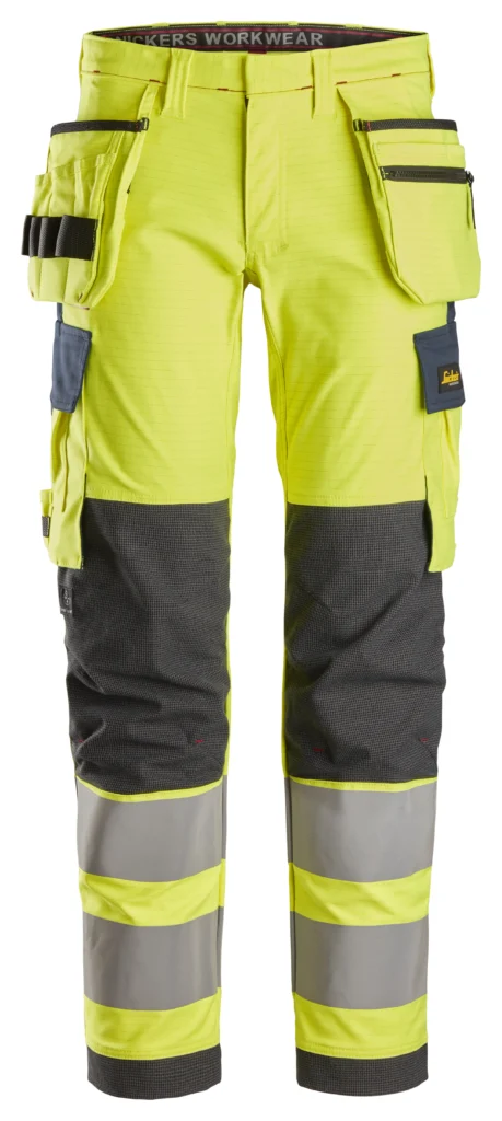 ProtecWork, flammehæmmende High-Vis arbejdsbukser i stretch med hylsterlommer, klasse 2