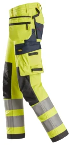 ProtecWork, flammehæmmende High-Vis arbejdsbukser i stretch med hylsterlommer, klasse 2