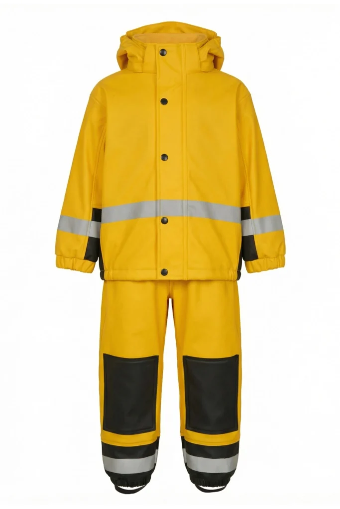 Regnsæt med jakke og overalls i PU kvalitet med blød fleece bagside