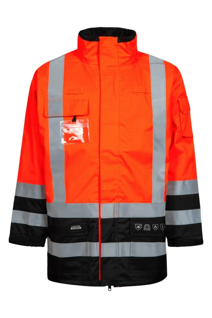 Brandhæmmende Hi-Vis vinterjakke i kraftig rivfast kvalitet