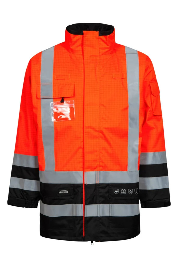 Brandhæmmende Hi-Vis skaljakke i kraftig rivfast kvalitet