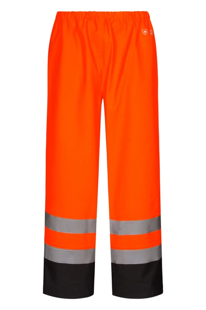 Brandhæmmende Hi-Vis regnbukser i kraftig PU/PVC kvalitet