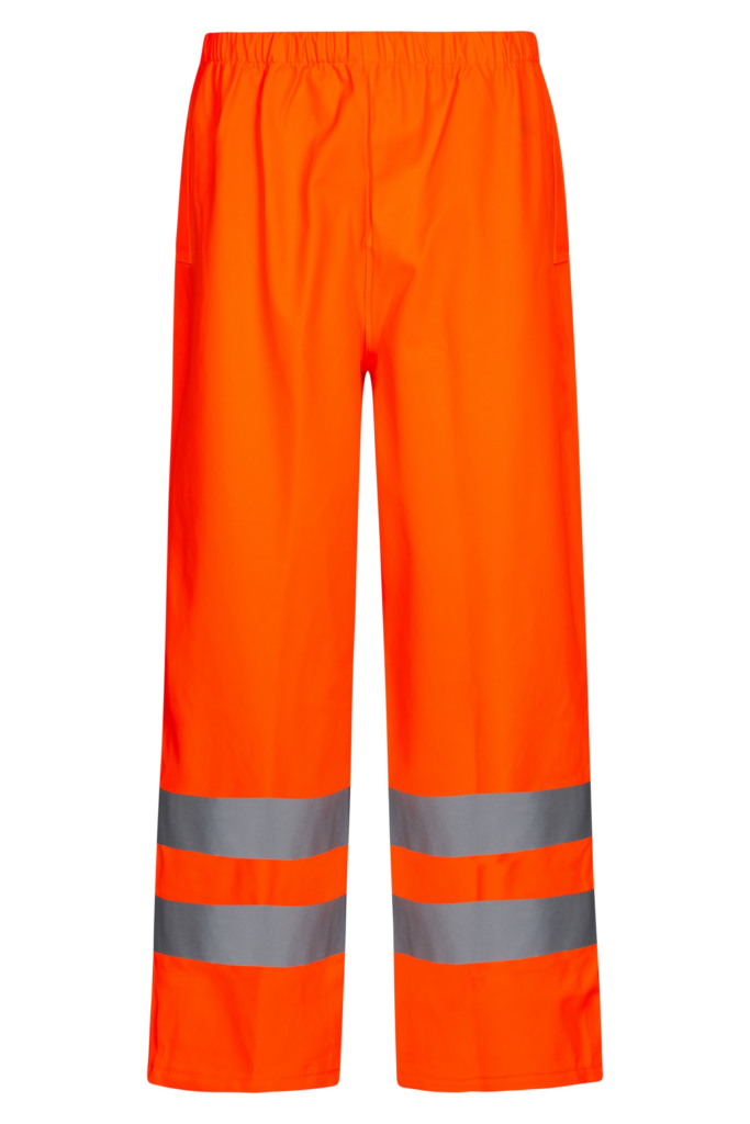 Brandhæmmende Hi-Vis regnbukser i kraftig PU/PVC kvalitet