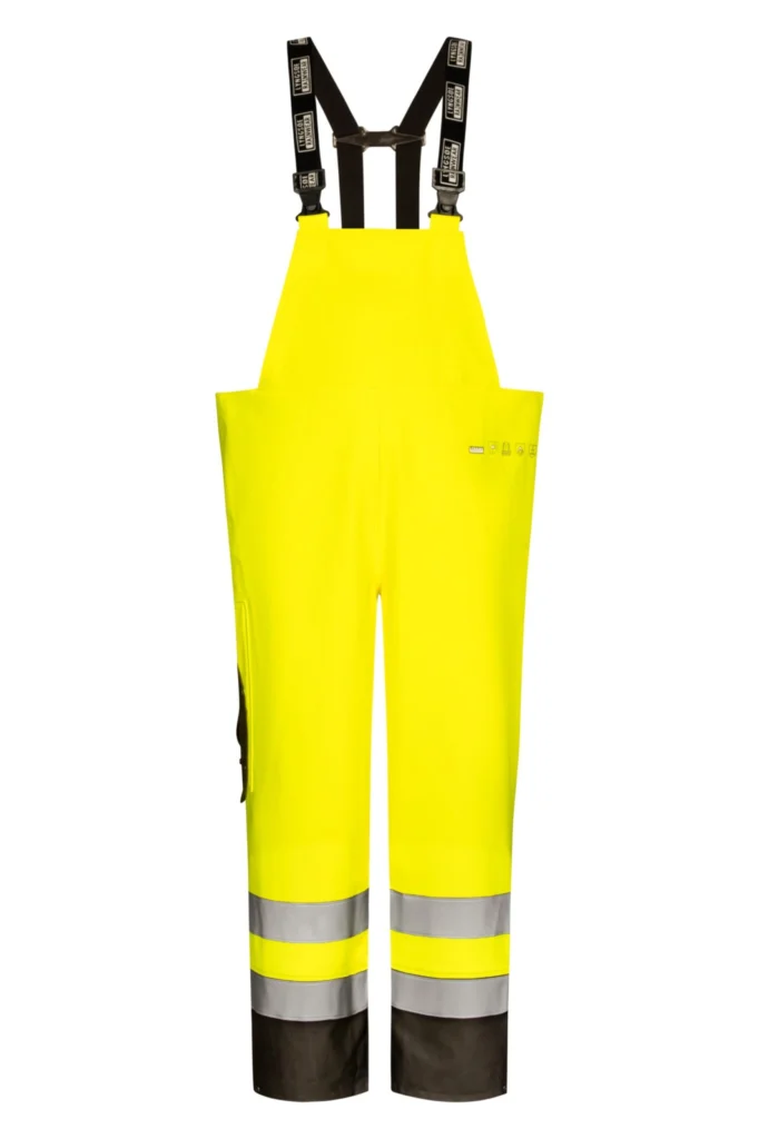 Brandhæmmende Hi-Vis regnoveralls i kraftig PU/PVC kvalitet