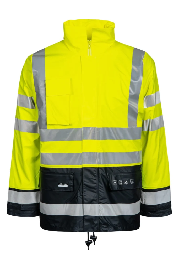 Brandhæmmende Hi-Vis vinterjakke i PU kvalitet med aftageligt quiltet foer