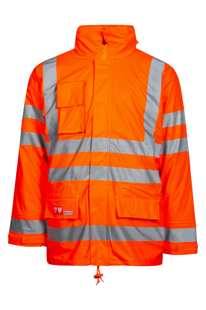 Brandhæmmende Hi-Vis vinterjakke i PU kvalitet med aftageligt quiltet foer