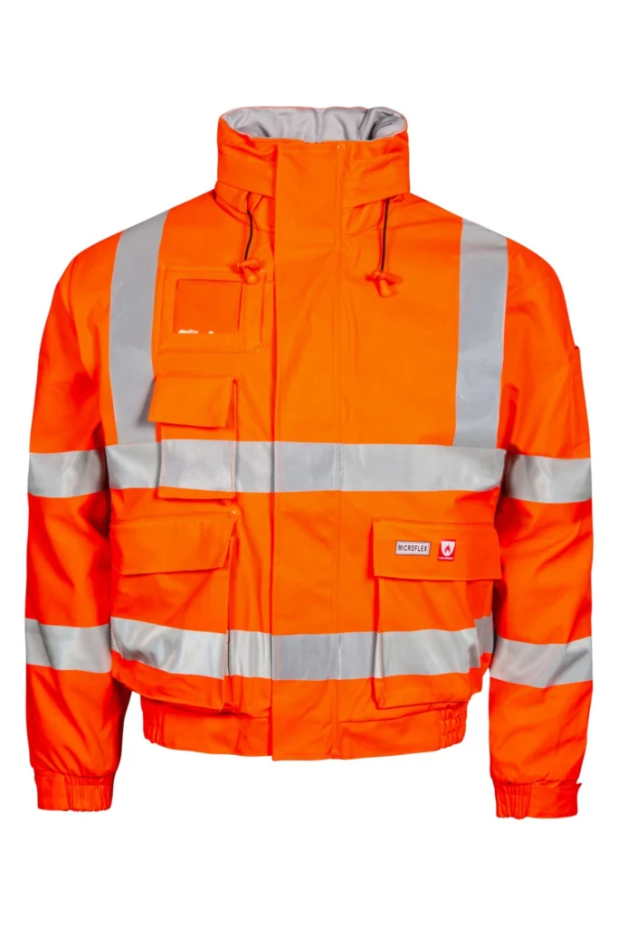 Brandhæmmende Hi-Vis vinterjakke i pilotmodel i PU kvalitet med fast quiltet foer