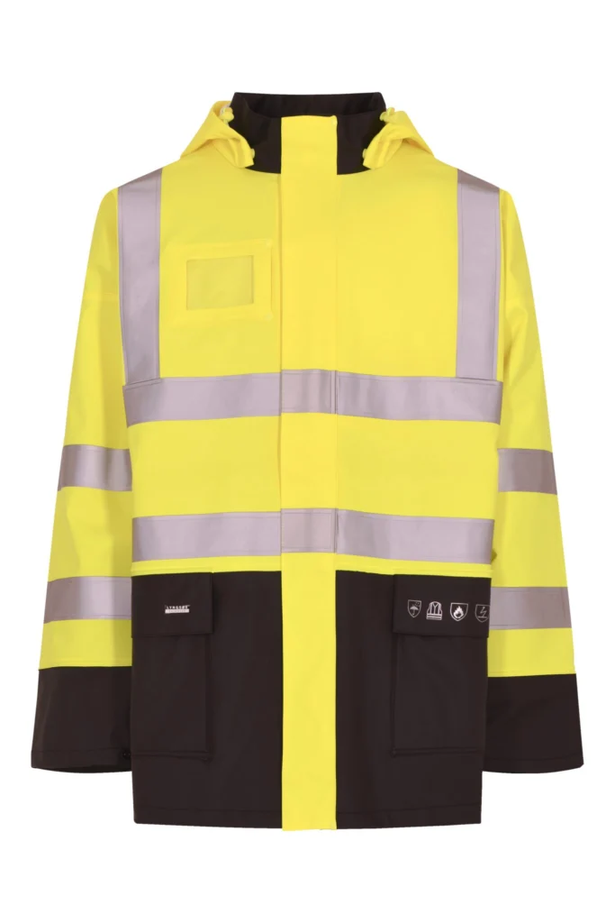 Brandhæmmende Hi-Vis regnjakke i kraftig PU kvalitet til kvinder