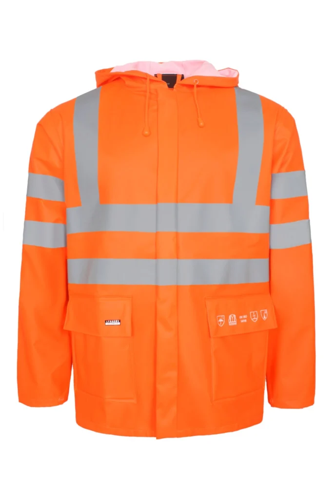 Brandhæmmende Hi-Vis regnjakke i PU kvalitet til kvinder