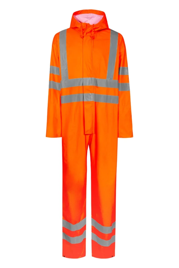 Brandhæmmende Hi-Vis regndragt i PU kvalitet