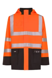 Brandhæmmende Hi-Vis regnjakke i kraftig PU kvalitet