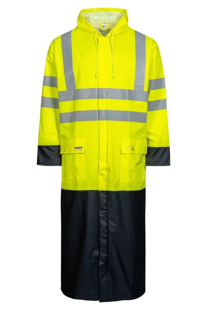 Hi-Vis regnjakke i PU kvalitet, 135 cm lang