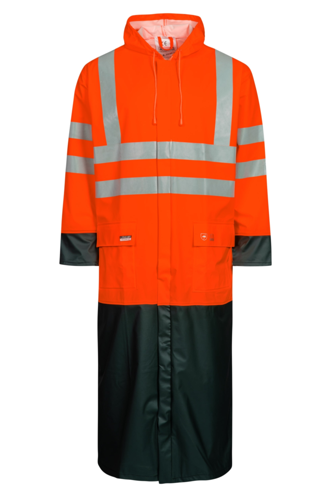 Hi-Vis regnjakke i PU kvalitet, 135 cm lang